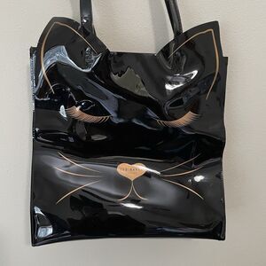 Ted Baker Black Patent Leather Feline Cat-Shaped Icon Tote Bag